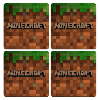 Minecraft dirt, ΣΕΤ x4 Σουβέρ ξύλινα τετράγωνα plywood (9cm)