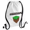 Minecraft dirt, Τσάντα πλάτης πουγκί GYMBAG λευκή, με τσέπη (40x48cm) & χονδρά κορδόνια