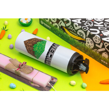 Minecraft dirt, Easter candle,Travel Tumbler 2 Lids, with metal straw & cleaning brush & aromatic flat candle (30cm) (PINK)