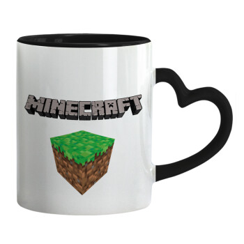 Minecraft dirt, Κούπα καρδιά χερούλι μαύρη, κεραμική, 330ml