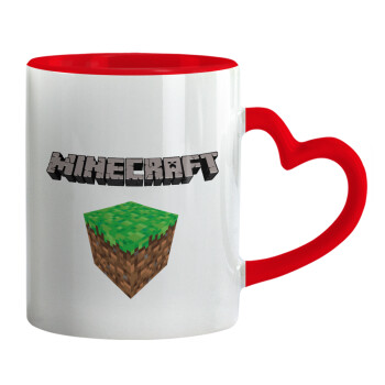 Minecraft dirt, Mug heart red handle, ceramic, 330ml