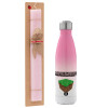 Easter Set, Metallic pink/white (Stainless steel) thermos, double-walled, 500ml & aromatic flat Easter candle (30cm) (PINK)