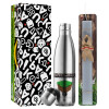 Easter Set, metallic stainless thermos flask (500ml) & scented flat Easter candle (30cm) (GRAY)