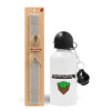 Easter Set, metallic aluminum water bottle (500ml) & aromatic flat Easter candle (30cm) (GRAY)