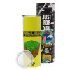 Neon Yellow Travel Tumbler θερμό, μεταλλικό καλαμάκι(Ανωξείδωτο 304 Food grade, BPA free, 600ml)