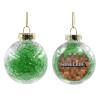 Transparent Christmas tree ball ornament with green filling 8cm