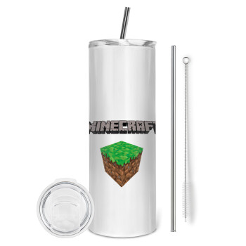 Minecraft dirt, Tumbler stainless steel 600ml, with metal straw & cleaning brush