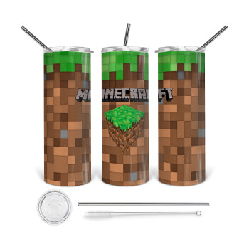 Minecraft dirt, Tumbler stainless steel 600ml, with metal straw & cleaning brush
