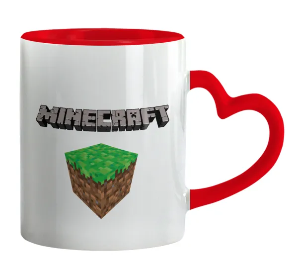Minecraft dirt — Mug heart red handle, ceramic, 330ml