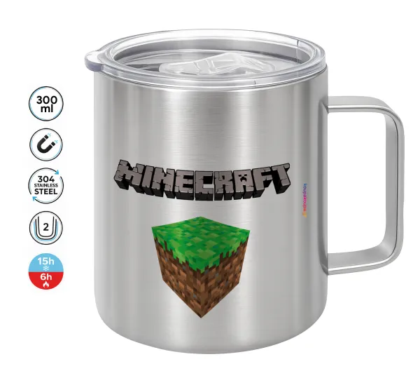 Minecraft dirt — Double-walled stainless steel mug 300ml with temperature-retaining lid