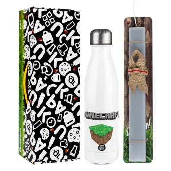 Minecraft dirt, Easter candle, metallic white thermos bottle (500ml) & aromatic flat candle (30cm) (GRAY)