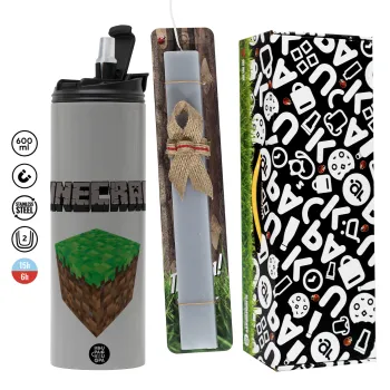 Minecraft dirt, Easter candle with Grey Tumbler Thermo 600ml & aromatic flat candle (30cm) (GREY)