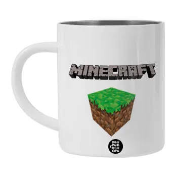 Minecraft dirt, Λευκή Ανοξείδωτη Μεταλλική Κούπα 450ml - Διπλού Τοιχώματος 