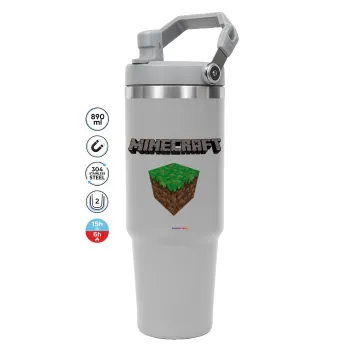 Minecraft dirt, ΓΚΡΙ χρώματος Θερμός Ανοξείδωτο 890ml (30oz) με χερούλι