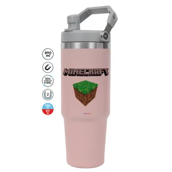 Minecraft dirt, ΡΟΖ χρώματος Θερμός Ανοξείδωτο 890ml (30oz) με χερούλι