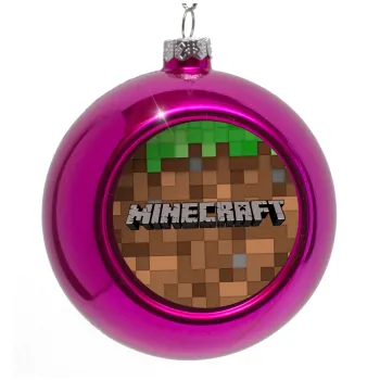 Minecraft dirt, Purple Christmas tree ornament bauble 8cm