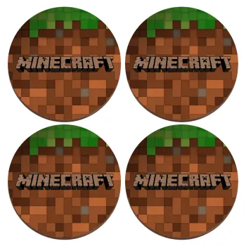 Minecraft dirt, ΣΕΤ x4 Σουβέρ ξύλινα στρογγυλά plywood (9cm)