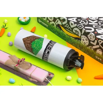 Minecraft dirt, Easter candle,Travel Tumbler 2 Lids, with metal straw & cleaning brush & aromatic flat candle (30cm) (PINK)