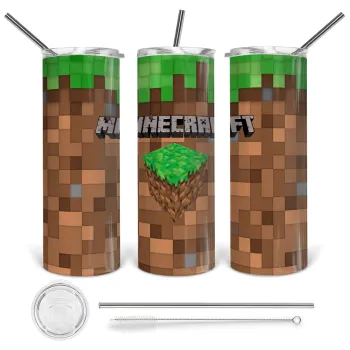 Minecraft dirt, Tumbler stainless steel 600ml, with metal straw & cleaning brush