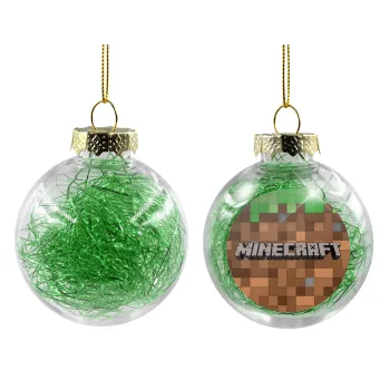 Minecraft dirt, Transparent Christmas tree ball ornament with green filling 8cm