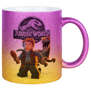 Jurassic world, Κούπα Χρυσή/Ροζ Glitter, κεραμική, 330ml