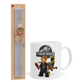 Jurassic world, Easter Set, Ceramic Cup (330ml) & Easter aromatic flat candle (30cm) (GRAY)