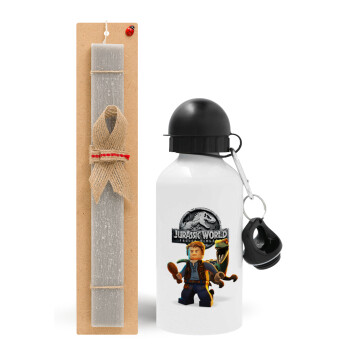 Jurassic world, Easter Set, metallic aluminum water bottle (500ml) & aromatic flat Easter candle (30cm) (GRAY)