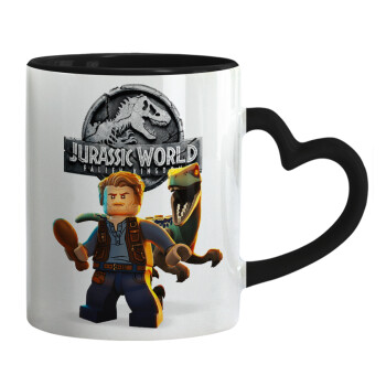Jurassic world, Mug heart black handle, ceramic, 330ml