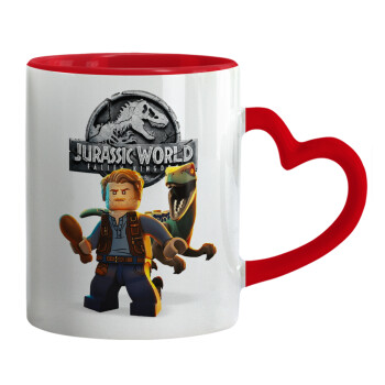 Jurassic world, Mug heart red handle, ceramic, 330ml