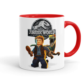 Jurassic world, Κούπα χρωματιστή κόκκινη, κεραμική, 330ml
