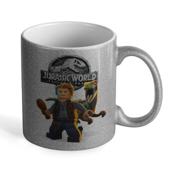 Jurassic world, Κούπα Ασημένια Glitter που γυαλίζει, κεραμική, 330ml
