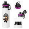 Metallic water bottle with safety lid, 850ml aluminum
