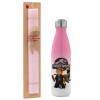 Easter Set, Metallic pink/white (Stainless steel) thermos, double-walled, 500ml & aromatic flat Easter candle (30cm) (PINK)