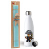 Easter Set, metallic stainless steel water bottle (750ml) & aromatic flat Easter candle (30cm) (TURQUOISE)