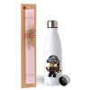 Easter Set, metallic stainless steel water bottle (750ml) & scented flat Easter candle (30cm) (PINK)