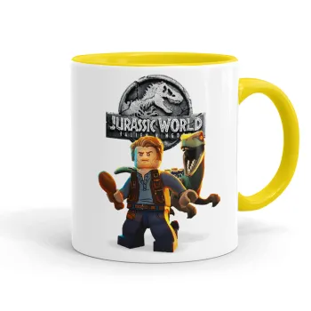 Jurassic world, Κούπα χρωματιστή κίτρινη, κεραμική, 330ml