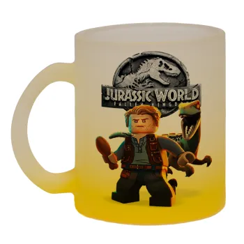Jurassic world, Κούπα γυάλινη δίχρωμη με βάση το κίτρινο ματ, 330ml