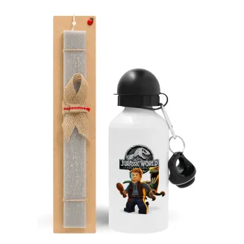 Jurassic world, Easter Set, metallic aluminum water bottle (500ml) & aromatic flat Easter candle (30cm) (GRAY)