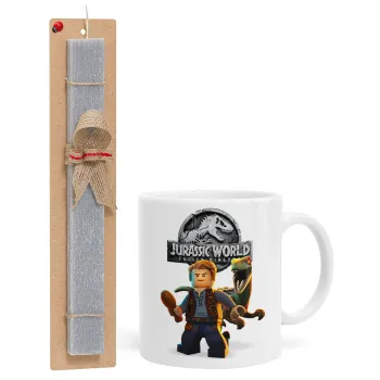 Jurassic world, Easter Set, Ceramic Cup (330ml) & Easter aromatic flat candle (30cm) (GRAY)