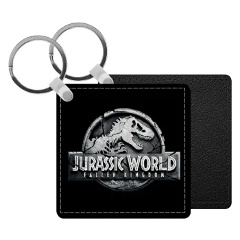 Jurassic world, Μπρελόκ Δερματίνη, τετράγωνο ΜΑΥΡΟ (5x5cm)
