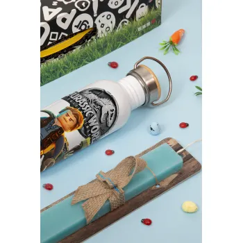 Jurassic world, Easter Set, metallic silver aluminum water bottle (500ml) & scented flat Easter candle (30cm) (TURQUOISE)