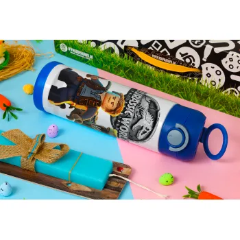 Jurassic world, Easter candle, Childrens hot water bottle, stainless steel, with safety straw, BLUE (500ml)