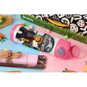 Jurassic world, Easter candle, Childrens hot water bottle, stainless steel, with safety straw, PINK (500ml)