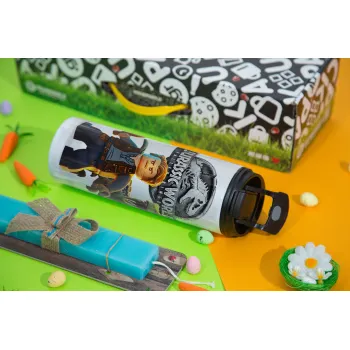 Jurassic world, Πασχαλινή Λαμπάδα με Travel Tumbler θερμό με διπλό καπάκι (600ml, BPA free) & κερί αρωματικό πλακέ (30cm) (ΤΙΡΚΟΥΑΖ)