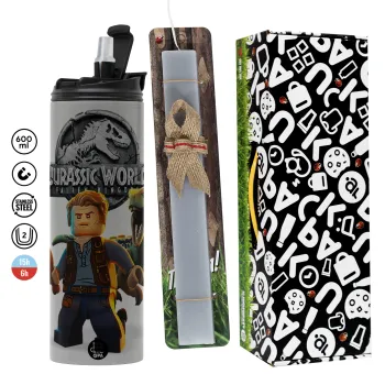 Jurassic world, Easter candle with Grey Tumbler Thermo 600ml & aromatic flat candle (30cm) (GREY)