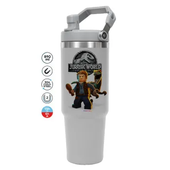 Jurassic world, ΓΚΡΙ χρώματος Θερμός Ανοξείδωτο 890ml (30oz) με χερούλι