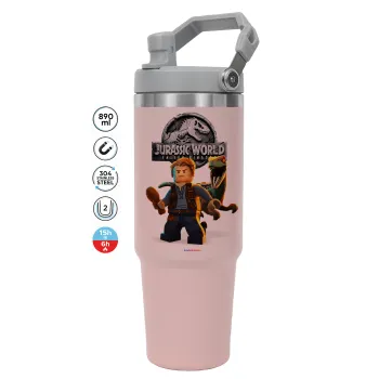 Jurassic world, ΡΟΖ χρώματος Θερμός Ανοξείδωτο 890ml (30oz) με χερούλι