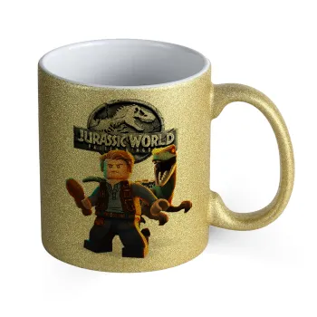 Jurassic world, Κούπα Χρυσή Glitter που γυαλίζει, κεραμική, 330ml