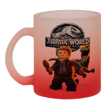 Jurassic world, Κούπα γυάλινη δίχρωμη με βάση το κόκκινο ματ, 330ml