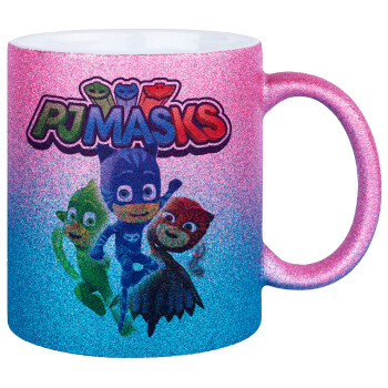PJ masks, Κούπα Χρυσή/Μπλε Glitter, κεραμική, 330ml